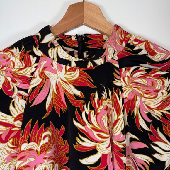 Who What Wear Floral Puff Sleeve Mini Dress 70s Retro Romantic Chic Bold Print M - Picture 8 of 16